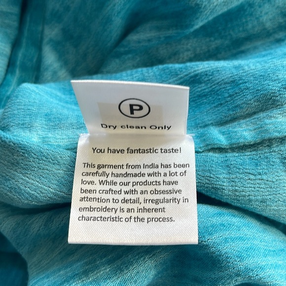 Rococo Sand Vita Long Bell Sleeves Button Down Teal Shirt Size Small - Picture 12 of 13